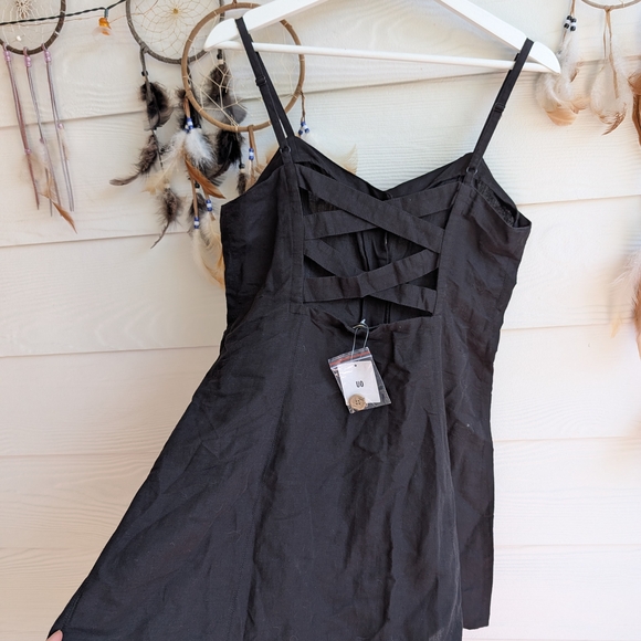 Urban Outfitters Linen Blend Black Strappy Back Dress M - Picture 6 of 8